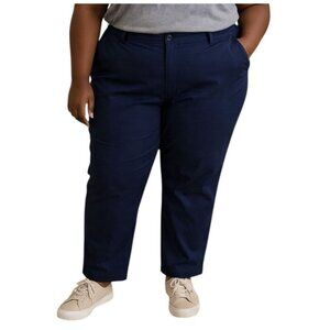 Ellos Plus Size 28 Pants Classic Fit Navy Blue Chino Stretch